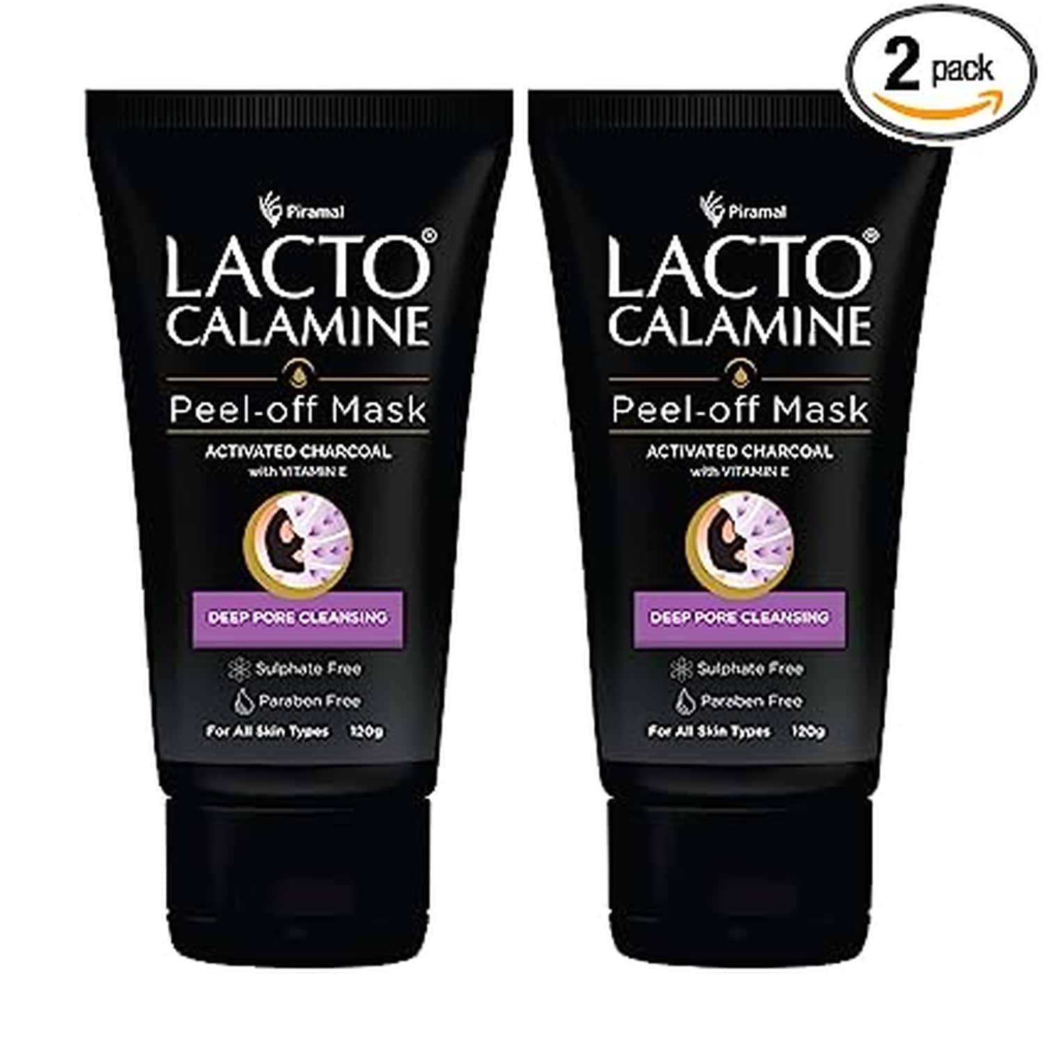 Lacto Calamine Face Peel Off Mask With Activated Charcoal & Vitamin E | 120 G | Pack Of 2