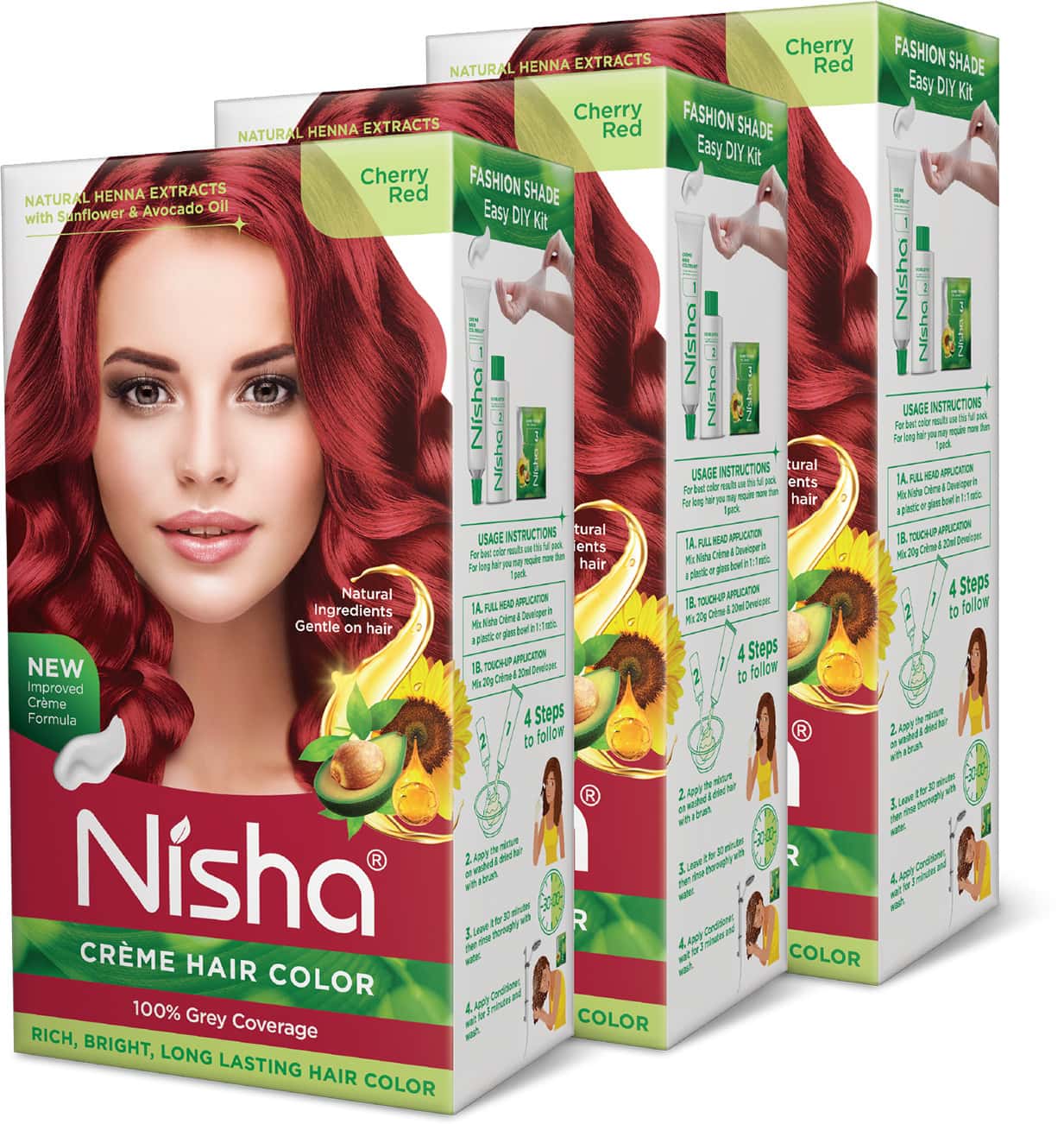 Nisha Creme Hair Color Cherry Red 120g Pack Of 3 | Ammonia Free Hair Colour | 100% Grey Coverage