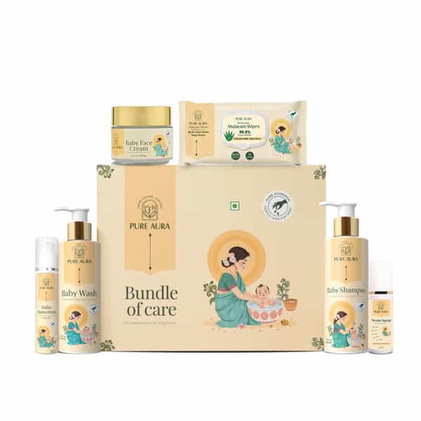 Pure Aura Baby Summer Extra Care Kit Shampoo Body Wash Sunscreen Face Cream Neem Spray Wipes Combo