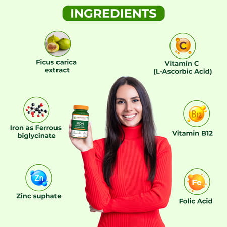 Pure Nutrition Iron Folic Acid Supplement - 120 Veg Tablets With Zinc | Vitamin C & Vitamin B12