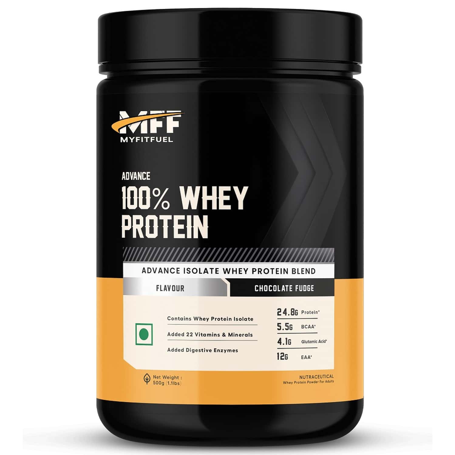 Myfitfuel Advance Mff 100% Whey Protein Powder + Digestive Enzymes & Vitamin (500g, Chocolate Fudge)