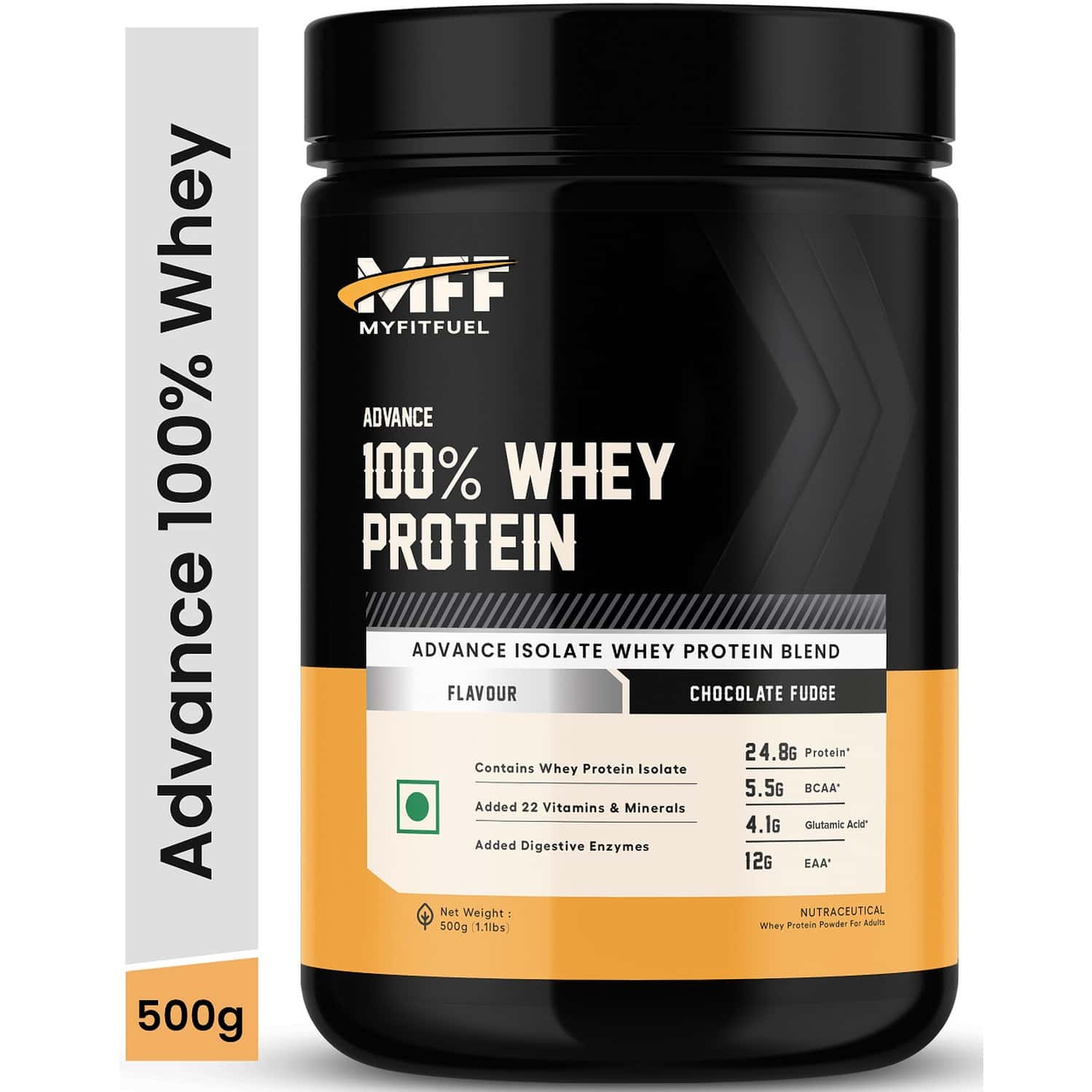 Myfitfuel Advance Mff 100% Whey Protein Powder + Digestive Enzymes & Vitamin (500g, Chocolate Fudge)