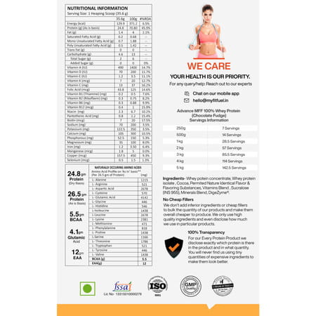 Myfitfuel Advance Mff 100% Whey Protein Powder + Digestive Enzymes & Vitamin (500G, Chocolate Fudge)