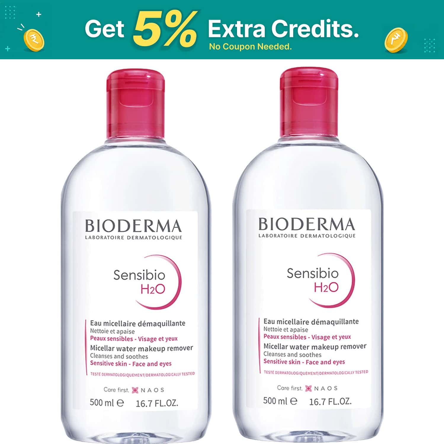 Bioderma Sensibio H2o Soothing Cleanser Make Up Remover Face Eyes Sensitive Skin 500ml Pack Of 2