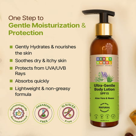 Herby Angel Ultra Gentle Baby Lotion With Spf 15 | Aloe Vera | Neem & Lavender Oil - 200ml