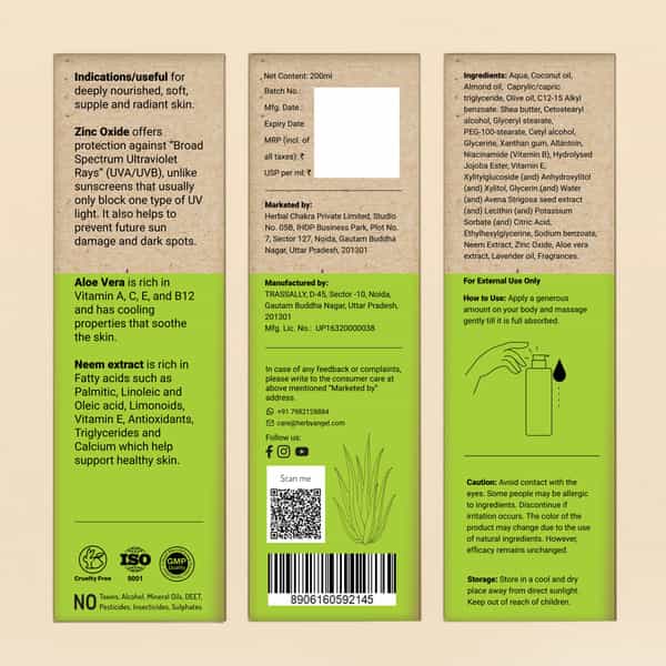 Herby Angel Ultra Gentle Baby Lotion With Spf 15 | Aloe Vera | Neem & Lavender Oil - 200Ml
