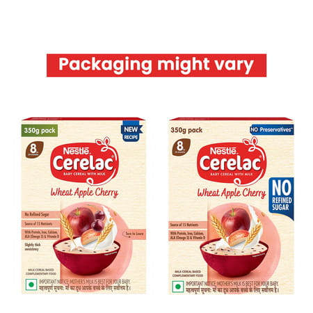 Nestle Cerelac Wheat Apple Cherry | No Refined Sugar & No Preservatives| 8 To 24 Months| 350 Gm