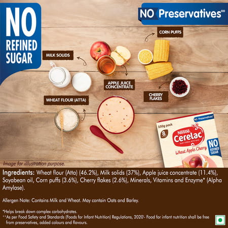 Nestle Cerelac Wheat Apple Cherry | No Refined Sugar & No Preservatives| 8 To 24 Months| 350 Gm