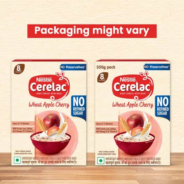 Nestle Cerelac Wheat Apple Cherry | No Refined Sugar & No Preservatives | 8 To 24 Months | 350 Gm