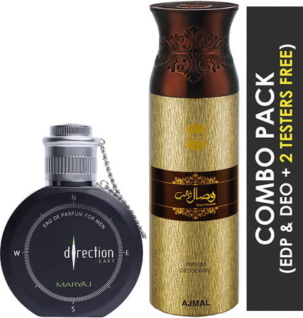 Maryaj Direction East Edp Spicy Perfume 100ml For Men And Ajmal Wisal Dhahab Deodorant 200ml For Men