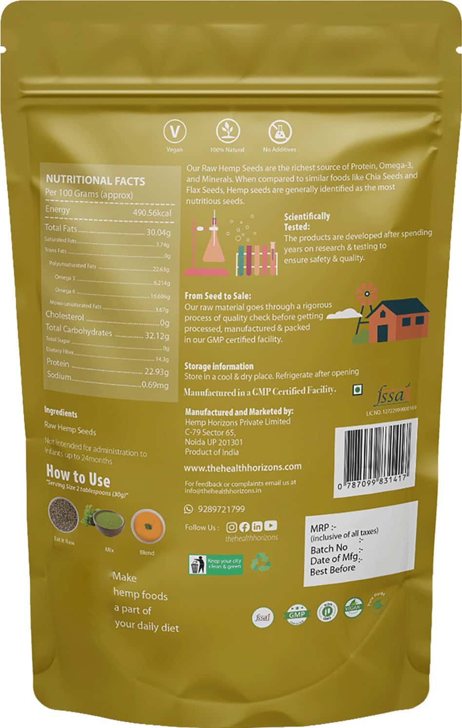 Buy HEALTH HORIZONS RAW HEMP SEEDS WITH FATTY ACIDS, PERFECTLY BALANCED