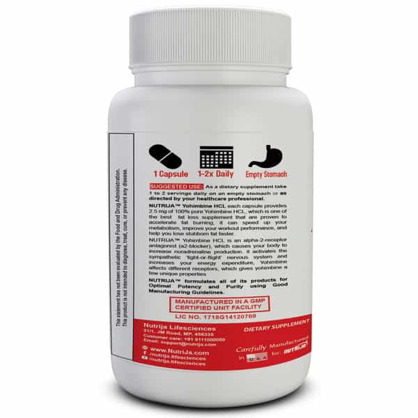 Nutrija Yohimbine Hcl 2.5Mg [Strength & Potent Fat Burner] - 60 Capsule