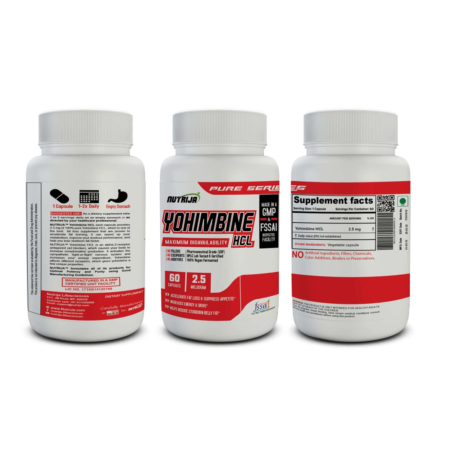 Buy NUTRIJA YOHIMBINE HCL 2.5MG [STRENGTH & POTENT FAT BURNER] 60