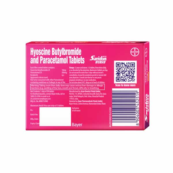 Saridon Woman Fast Action Against Abdominal Body Pain And Headaches Strip Of 5 Tablets