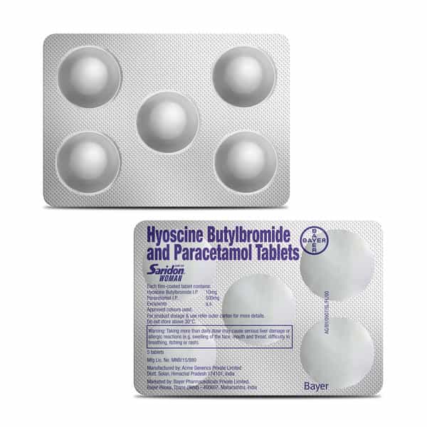 Saridon Woman Fast Action Against Abdominal Body Pain And Headaches Strip Of 5 Tablets