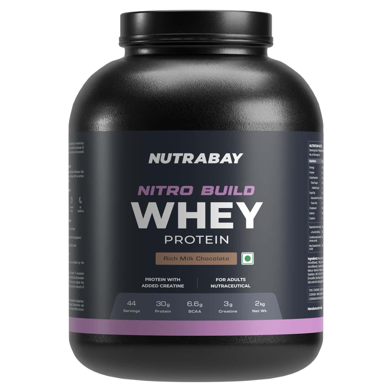Nutrabay Pro Nitro Build Whey Protein - 2kg | Rich Milk Chocolate - 22 Servings | For Men And Women