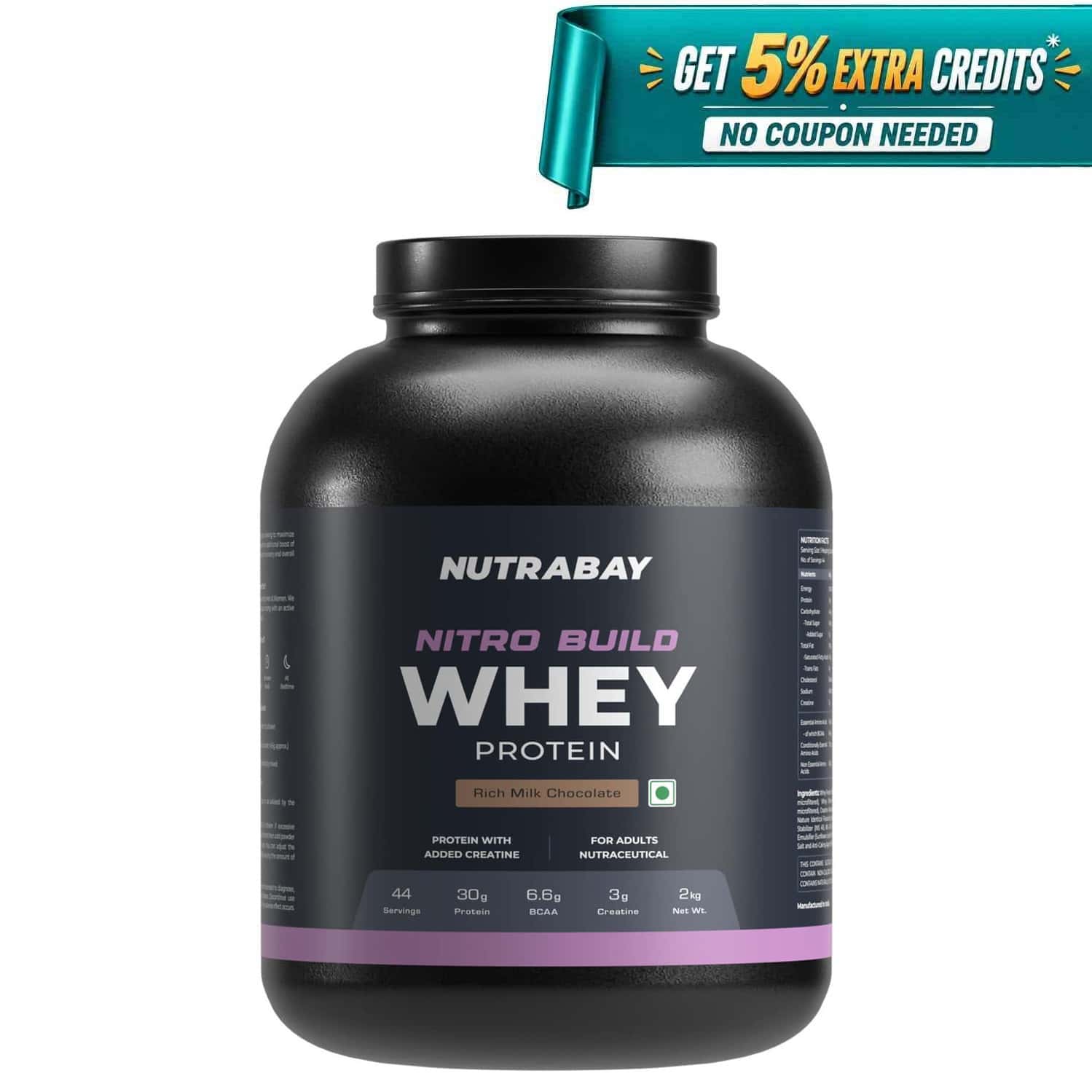 Nutrabay Pro Nitro Build Whey Protein - 2kg | Rich Milk Chocolate - 22 Servings | For Men And Women