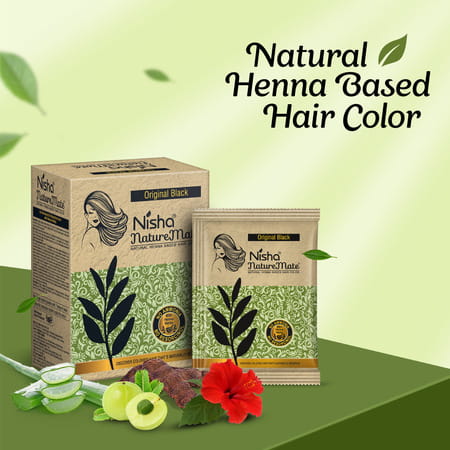 Nisha Nature Mate Henna Based Hair Colour Original Black 60g | No Ammonia/Resorcinol | 100% Coverage