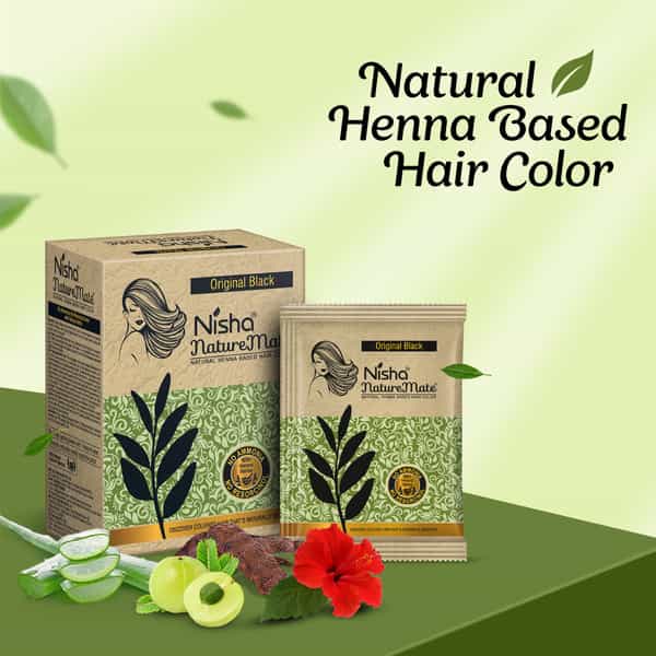 Nisha Nature Mate Henna Based Hair Colour Original Black 60G | No Ammonia/Resorcinol | 100% Coverage