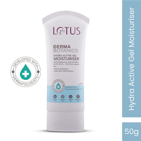 Lotus Dermabotanics 2.5% Ha Complex & Vit E + 5% Cica & Greentea Hydra Active Gel Moisturiser 50g