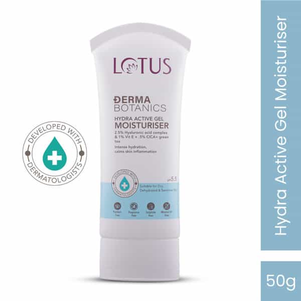 Lotus Dermabotanics 2.5% Ha Complex & Vit E + 5% Cica & Greentea Hydra Active Gel Moisturiser 50G