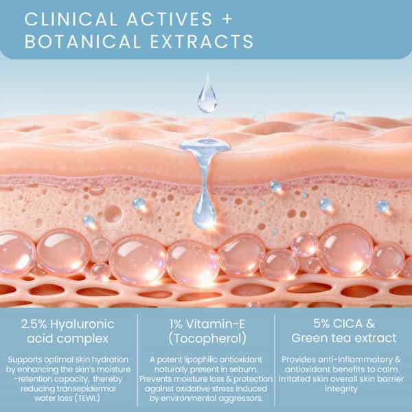 Lotus Dermabotanics 2.5% Ha Complex & Vit E + 5% Cica & Greentea Hydra Active Gel Moisturiser 50G