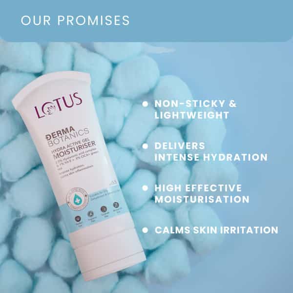 Lotus Dermabotanics 2.5% Ha Complex & Vit E + 5% Cica & Greentea Hydra Active Gel Moisturiser 50G