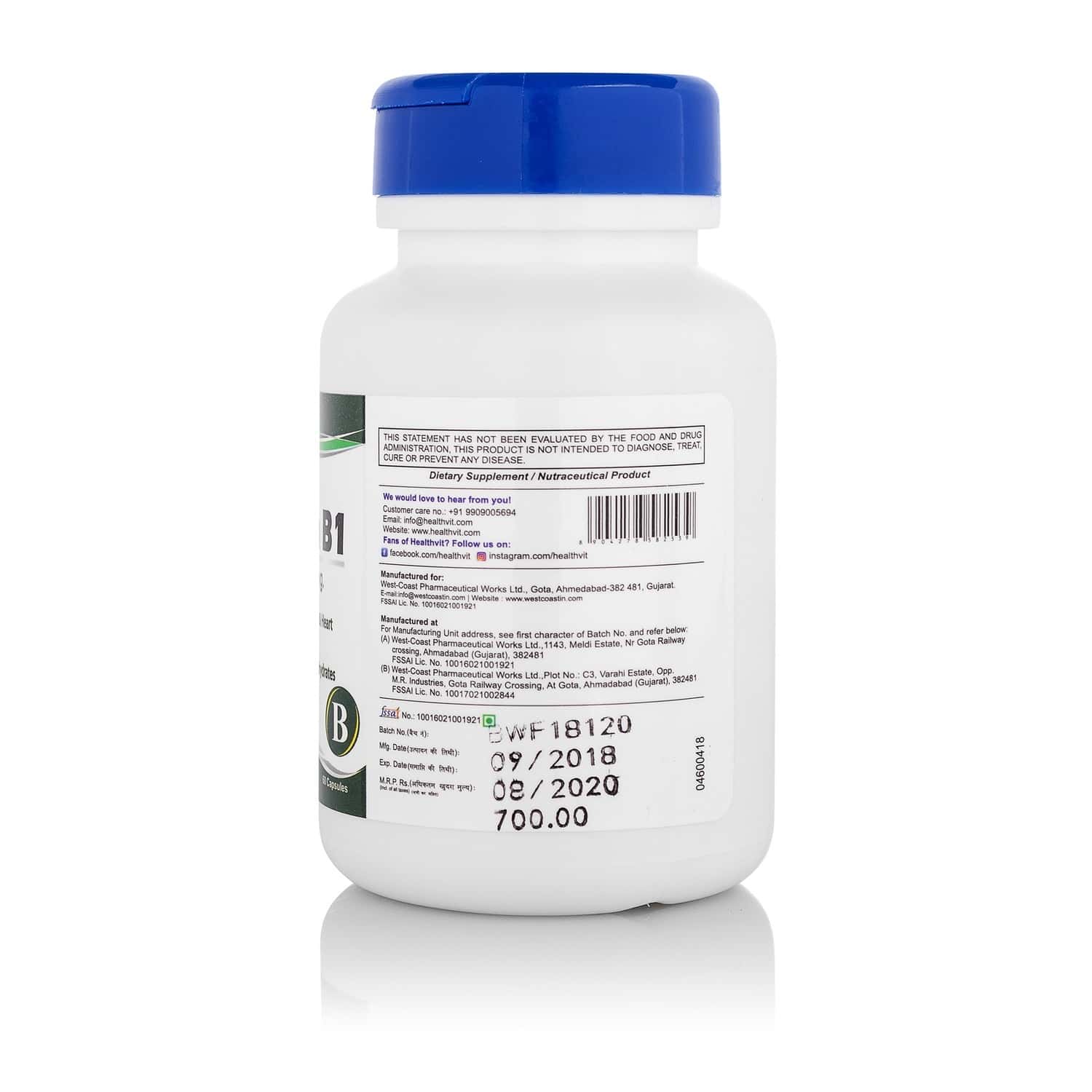 Buy Healthvit Vitamin B1 ThiaMin 100mg Multivitamin Capsules Bottle Of