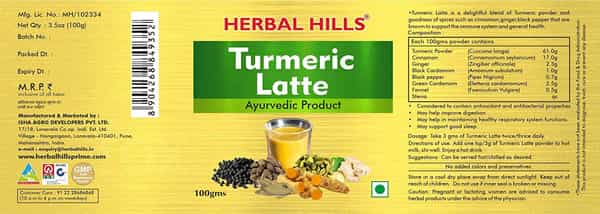 Herbal Hills Turmeric Latte 100 Gm | Haldi Milk Powder | Golden Milk Instant Mix Pack Of 2)
