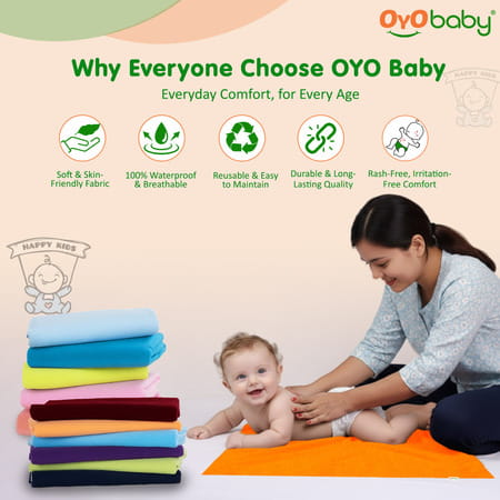 Oyo Baby Waterproof Bed Protector Baby Dry Sheet Medium Peach (70 Cm X 100 Cm)
