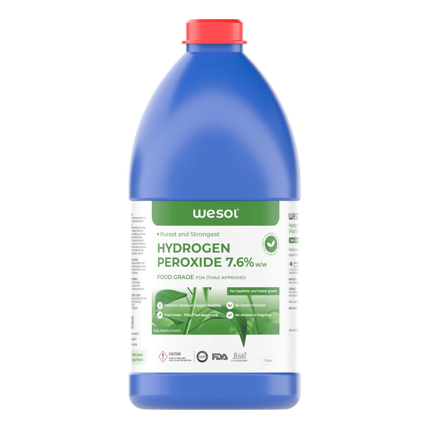 Wesol Food Grade Hydrogen Peroxide 7.6% For Hydroponics| Gardening & Farming 1 Ltr