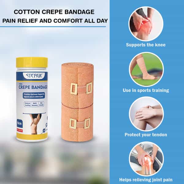Stergic Crepe Bandage With Flexible Clips Pain Relief Garam Patti (15Cm X 4M)