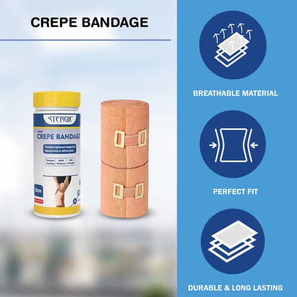 Stergic Crepe Bandage With Flexible Clips Pain Relief Garam Patti (15Cm X 4M)
