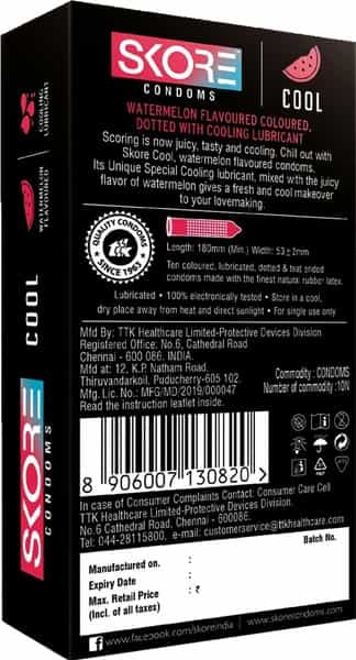 Skore Cool Dotted Watermelon Box Of 10 Condoms