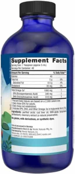 Nordic Naturals Arctic Cod Liver Oil 1060 Mg Omega 3 Fish Oil Epa & Dha Unflavored 237Ml