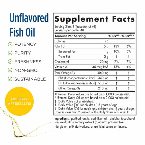 Nordic Naturals Arctic Cod Liver Oil 1060 Mg Omega 3 Fish Oil Epa & Dha Unflavored 237Ml