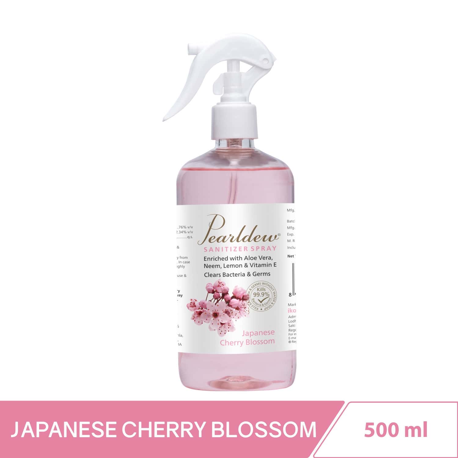 Pearldew Sanitizer Spray (cherry Blossom) 500 Ml | Aloe & Neem | Paraben Free (pack Of 1)