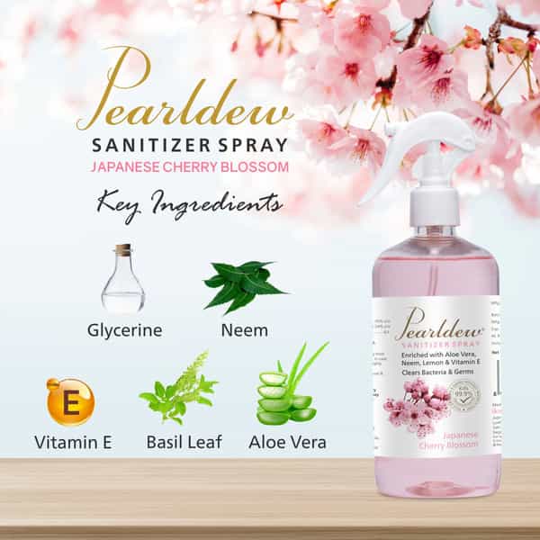 Pearldew Sanitizer Spray (Cherry Blossom) 500 Ml | Aloe & Neem | Paraben Free (Pack Of 1)