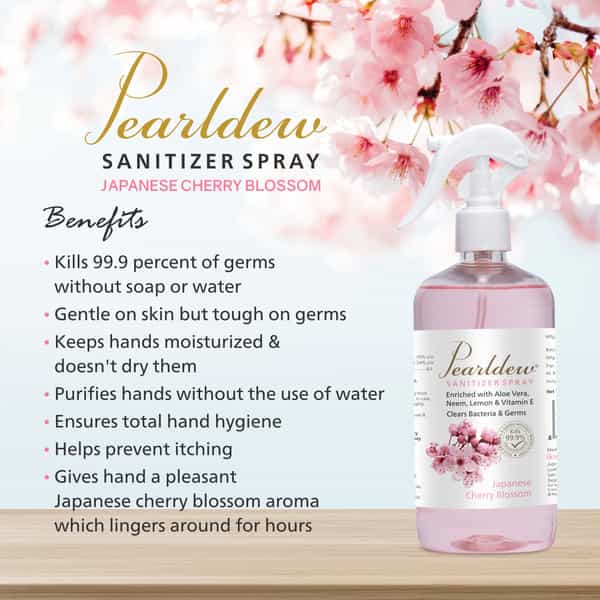 Pearldew Sanitizer Spray (Cherry Blossom) 500 Ml | Aloe & Neem | Paraben Free (Pack Of 1)