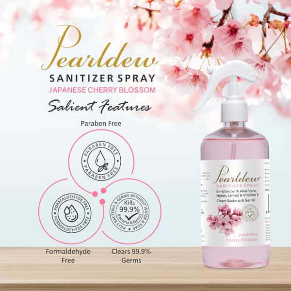 Pearldew Sanitizer Spray (Cherry Blossom) 500 Ml | Aloe & Neem | Paraben Free (Pack Of 1)