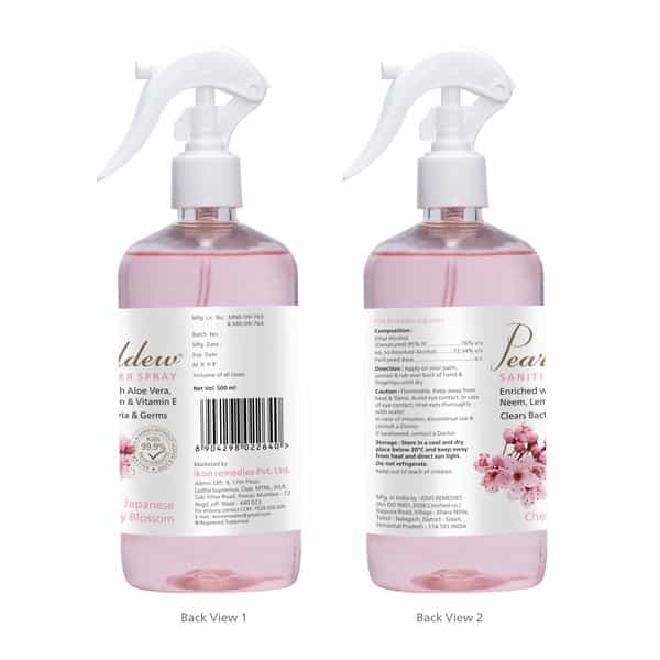 Pearldew Sanitizer Spray (Cherry Blossom) 500 Ml | Aloe & Neem | Paraben Free (Pack Of 1)