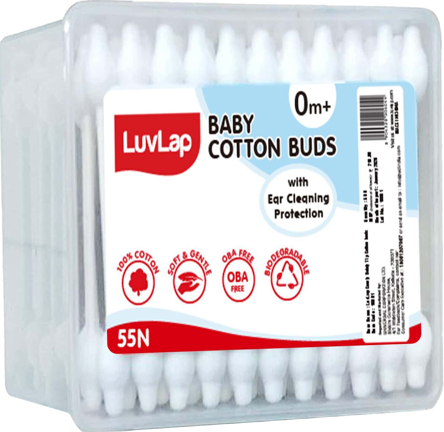 Luvlap Baby 100% Unbleached Cotton Buds Ear Drum Protection Stem Made Of Paper 55 Swabs