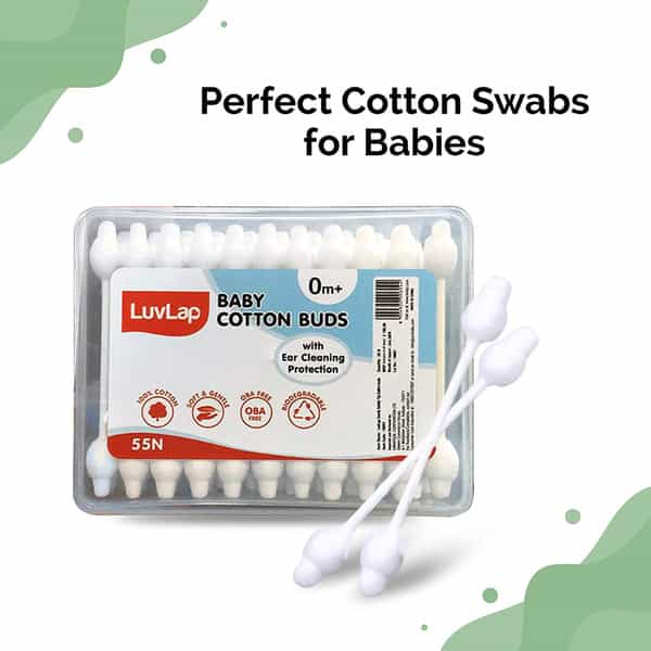 Luvlap Baby 100% Unbleached Cotton Buds Ear Drum Protection Stem Made Of Paper 55 Swabs