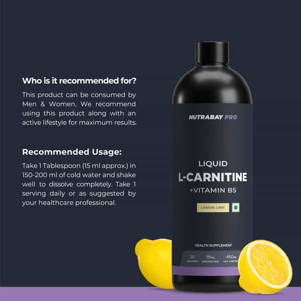 Nutrabay Pro Liquid L-Carnitine With Vitamin B5 | Lemon Lime - 450Ml