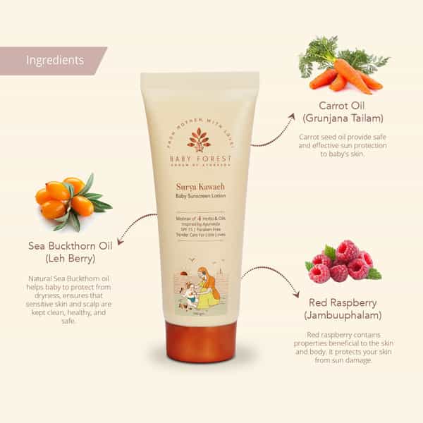 Baby Forest Surya Kawach Baby Sunscreen Lotion Spf 15 | Paraben Free | 100 Gm (1-8 Yrs)
