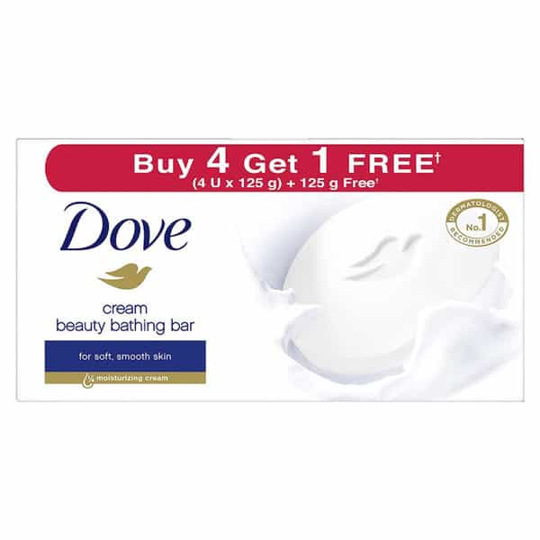 Dove Cream Beauty Bathing Bar 125 G (4+1 Free Combo) With Moisturising Cream For Softer Soap