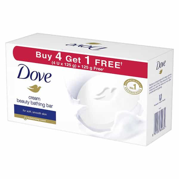 Dove Cream Beauty Bathing Bar 125 G (4+1 Free Combo) With Moisturising Cream For Softer Soap