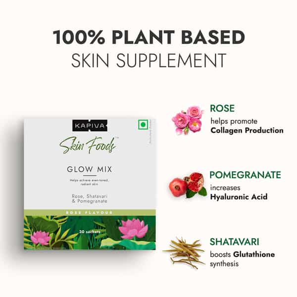 Kapiva Skin Foods Glow Powder 30 Sachets & Rose Water 200 Ml | For Glowing Skin Inside Out