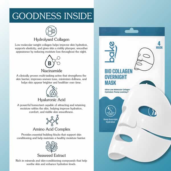 Bake Bio Collagen Overnight Hydrogel Mask | Skin Firming Hydration & Brightening | 40G X Pack Of 4