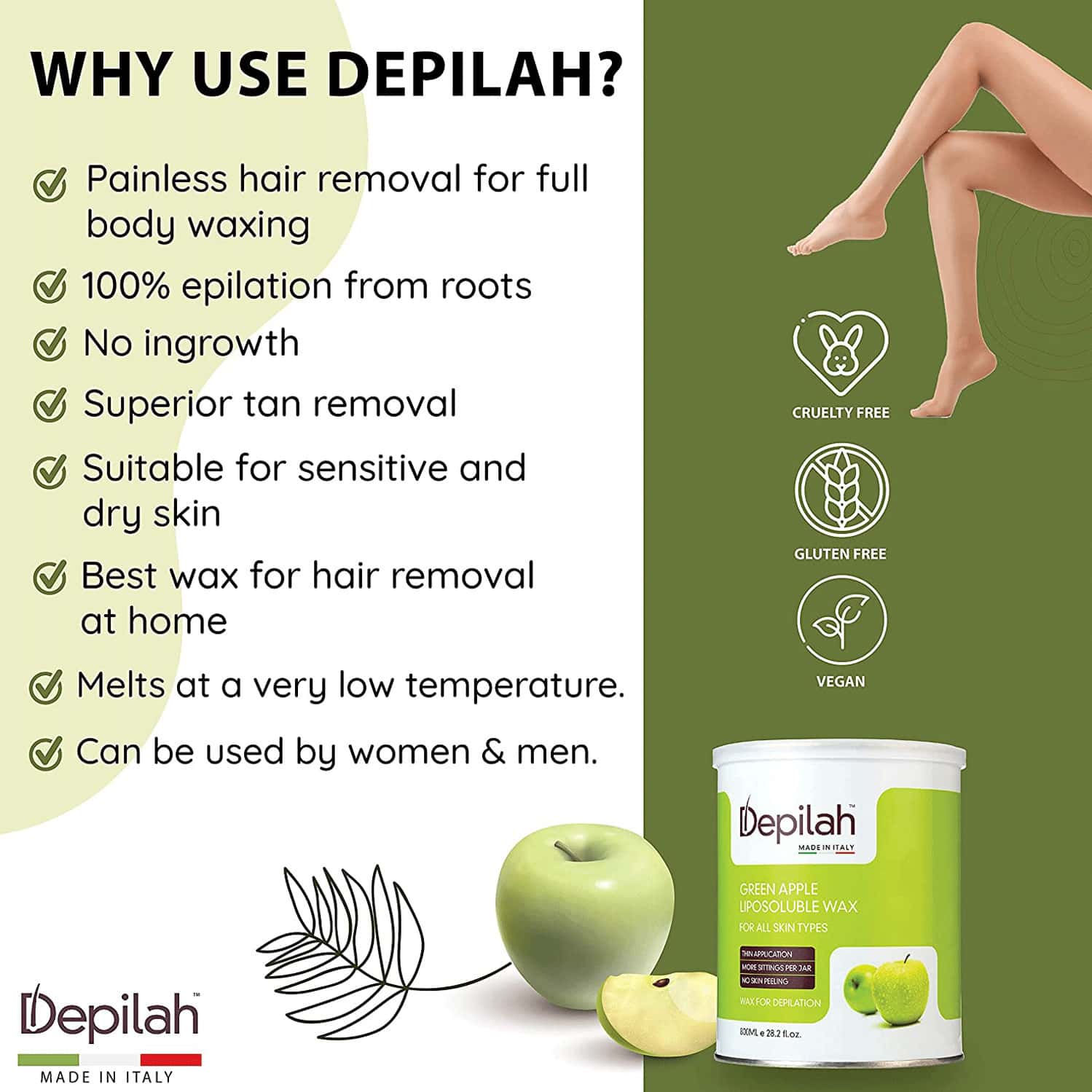 Buy DEPILAH GREEN APPLE FLAVORED LIPOSOLUBLE HAIR REMOVAL WAX FOR ALL